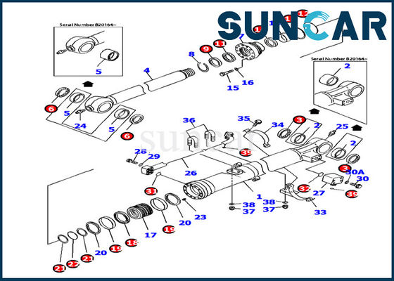 kopen Pc160lc-7 hydraulische Verbinding KOMATSU 707-99-37380 van de dienstkit lubriC.A.Ting van de Emmercilinder modeldelen online manufacture