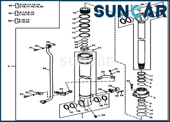 kopen Deeredelen 180GLC 190GW FYA00012907 Emmerverbinding Kit Hydraulic Cylinder Repair Kits online manufacture