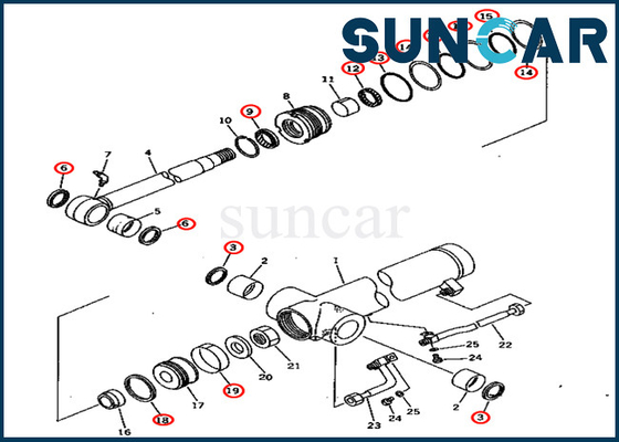 Cilinder 7079836600 die van de Reparatieuitrusting 707-98-36600 van de wapenverbinding Kit Fits Komatsu Excavator pc75uu-2 PC75UU-2E verzegelen