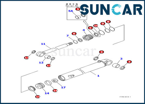 Graafwerktuig Sealing 707-98-10820 de Verbindingsuitrustingen van de Wapencilinder pc10mr-1 Binnenstee gedeelten van KOMATSU
