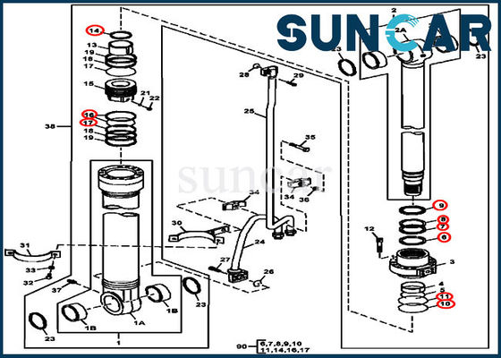 FYA00006590 Excavator Left Boom Sealing Kit Fits 240DLC 250GLC John Deere Cylinder Components