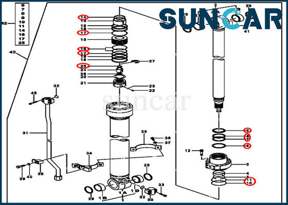 120D 120C JOHN DEERE 4448396 Verbinding Kit Excavator Sealing Kits van de Wapen de Hydraulische Cilinder