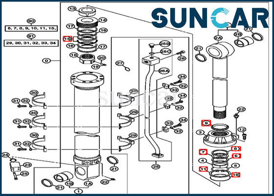 850DLC 870GLC John Deere 4653862 de Componentengraafwerktuig Sealing Kit van de Wapencilinder