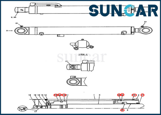 PX01V00048R300 van de de Verbindingsreparatie van de wapencilinder de Uitrustingscx36b Geval Mini Excavator Replacement Service Kit