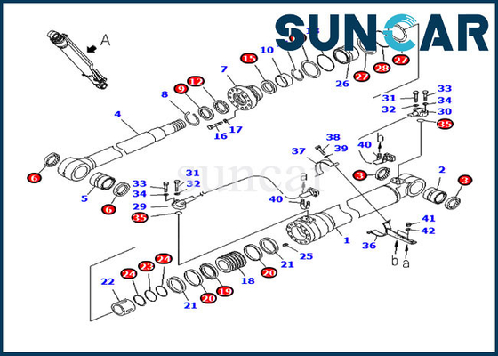 707-98-47710 Servicekit giek 90MM Stang 130MM Boring Komatsu PC200LC-8 PC200LC-8E0 Cilinderafdichtingskit