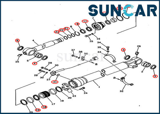 KOMATSU pc220-6 pc220lc-6 707-99-58240 de Dienst Kit For 2.0M van de Emmercilinder Arm Excavator