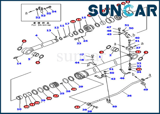 Hydraulische de Cilinderverbinding Kit For Komatsu van graafwerktuigservice kit 707-99-72300 pc300lc-7 pc350lc-7 Modellen