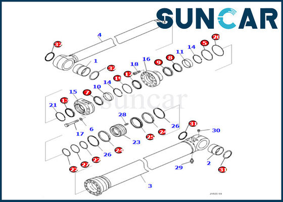 Boomcilinder die Kit Komatsu 7219802600 721-98-02600 voor PC360LCI-11 PC390LCI-11 verzegelen