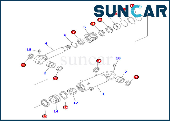 KOMATSU 707-99-43240 de Verbinding Kit Fits pc60-7 van de 7079943240 Bladcilinder de Vervangingsuitrusting van de Bladcilinder
